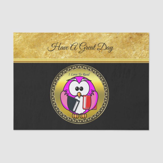 Papel De Seda Coruja rosa e branca segurando livros escolares pa (Frente )