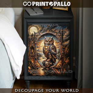 Papel De Seda Coruja Steampunk no pôr do sol apocalíptico steamp