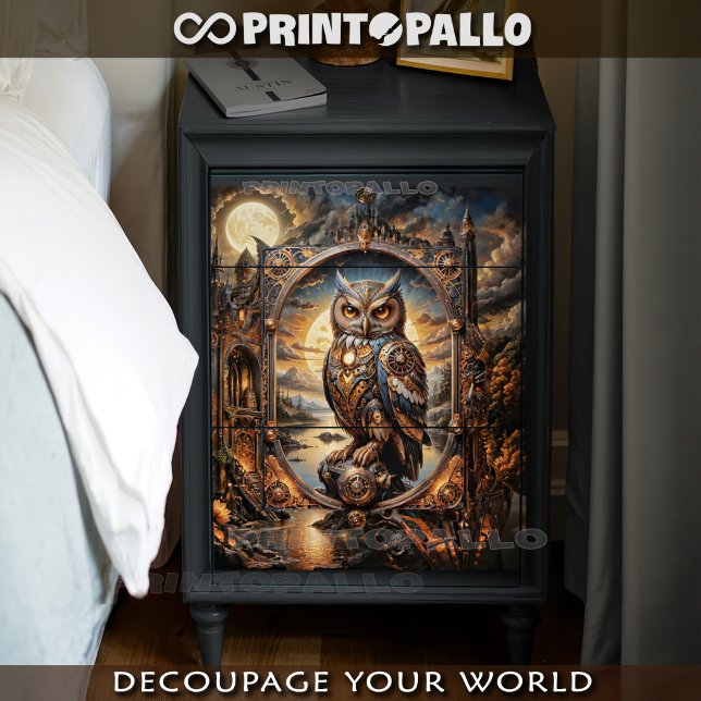 Papel De Seda Coruja Steampunk no pôr do sol apocalitário (Criador carregado)