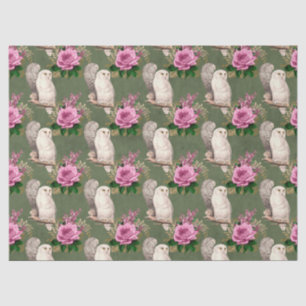 Papel De Seda Corujas brancas e rosas cor-de-rosa na página de