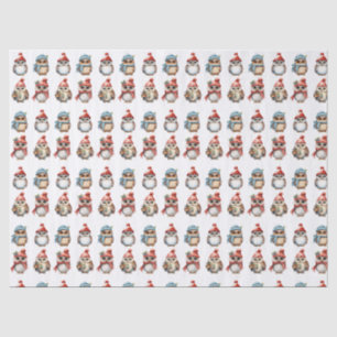 Papel De Seda corujas de natal chapéus azuis vermelhos padrão