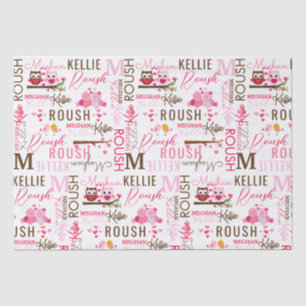 Papel De Seda Corujas de Pássaros com Nome e Colagem Monográfica