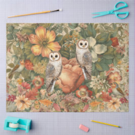 Papel De Seda Corujas e Aves de Cerrado Colagem Floral de Cottag