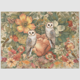 Papel De Seda Corujas e Aves de Cerrado Colagem Floral de Cottag