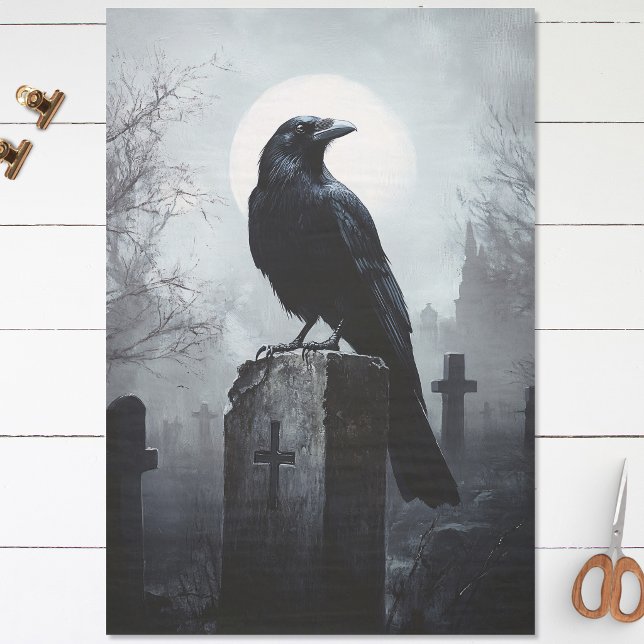 Papel De Seda Corvo no Decoupage Gótico de Cemitério (Criador carregado)