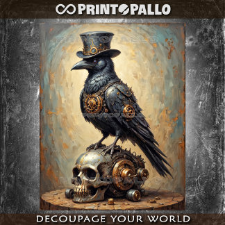 Papel De Seda Corvo steampunk com cartola e caveira - 