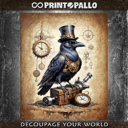 Papel De Seda Corvo Steampunk com cartola e relógios