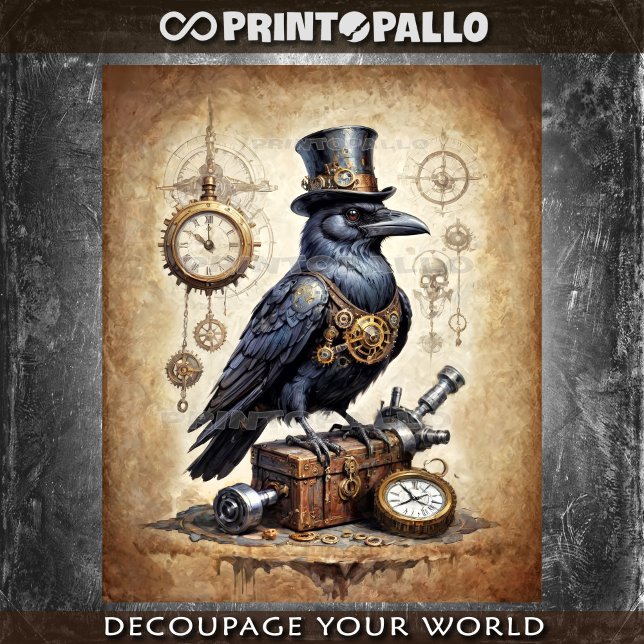 Papel De Seda Corvo Steampunk com cartola e relógios (Criador carregado)