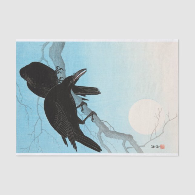 Papel De Seda Corvos em Lua por Ohara Koson (Frente )