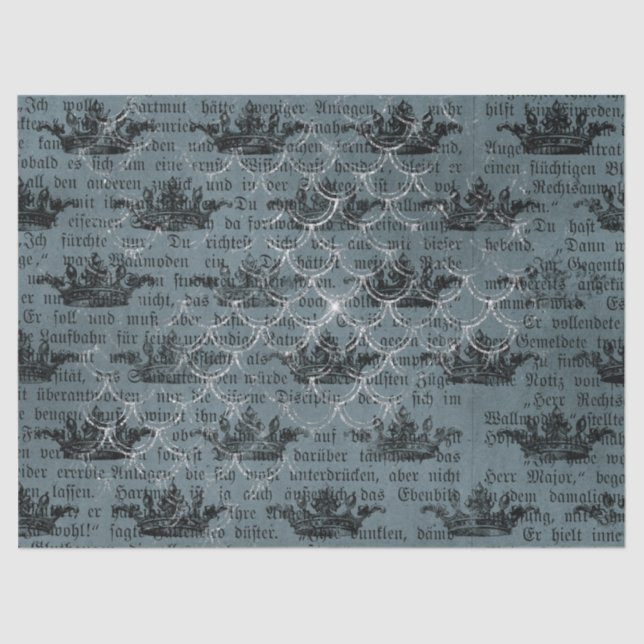 Papel De Seda Corvos Pretos e Escrevendo na Decoupage Azul (Frente )