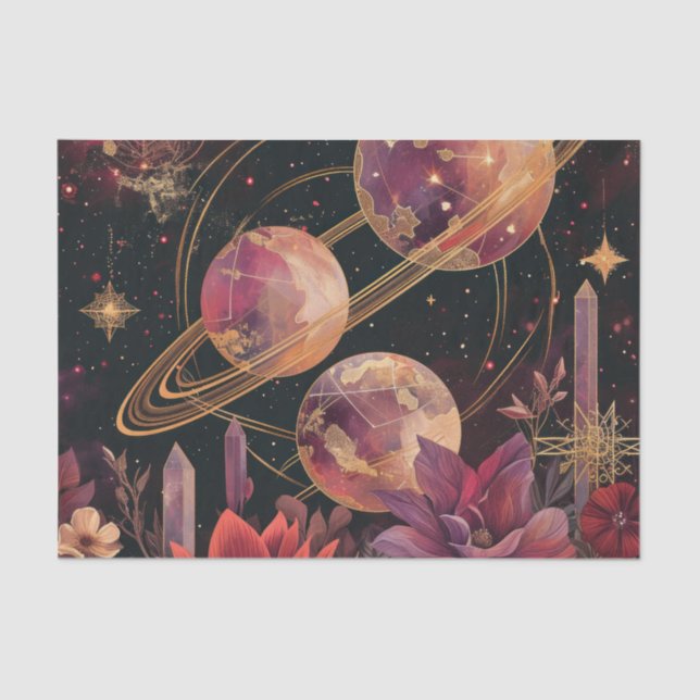 Papel De Seda Cosmic Crystal Ringed Planet Fantasy Art (11) (Frente )