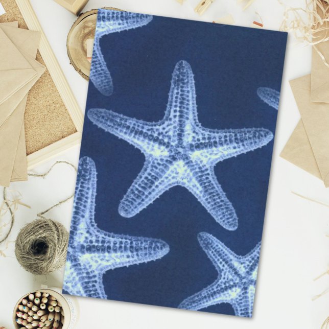 Papel De Seda costa chic Beach — peixe-estrela azul-marinho (coastal chic beach rustic nautical blue starfish tissue paper)