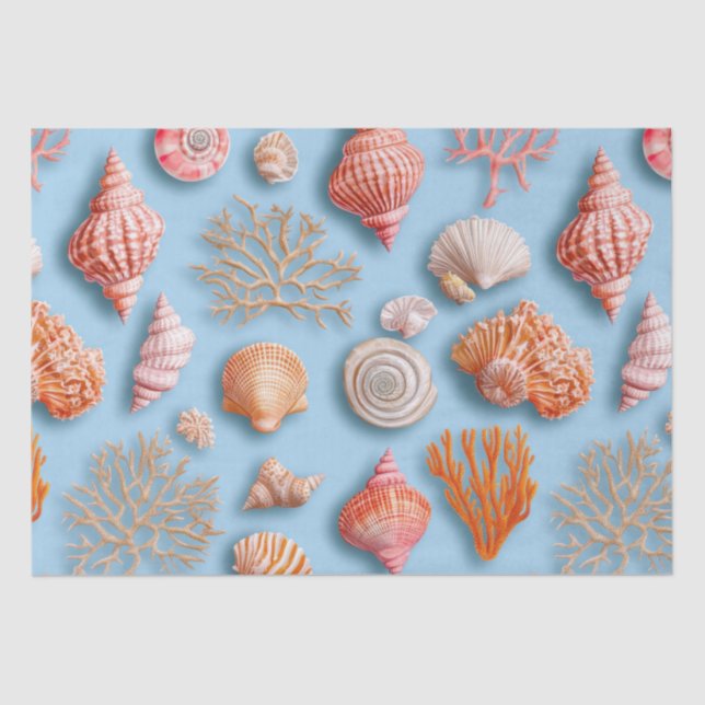 Papel De Seda Costeira russa - Conchas, Starfish, Recife (15) (Frente )