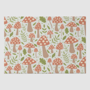 Papel De Seda Cottagecore Cogumelos de Terracota com Folhas 