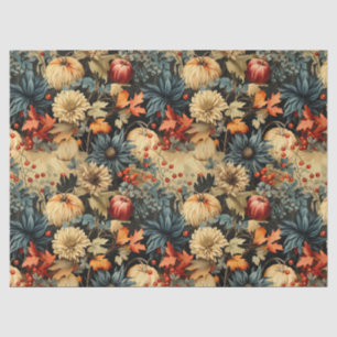 Papel De Seda Cottagecore Escuro Floral de Outono e Abóbora