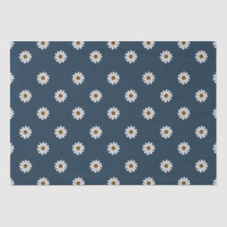Papel De Seda Cottagecore White Daises no Fundo do Marinho