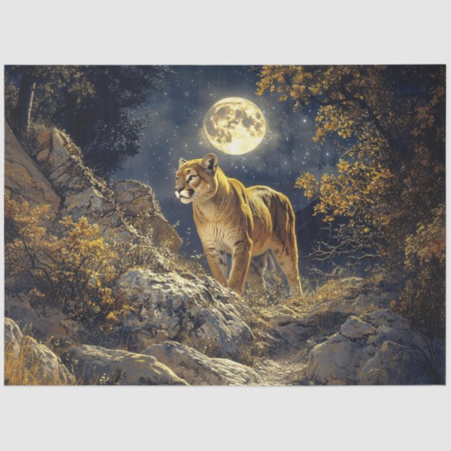 Papel De Seda Cougar na Nuvem de Arte da Vida Selvagem à Lua (Frente )