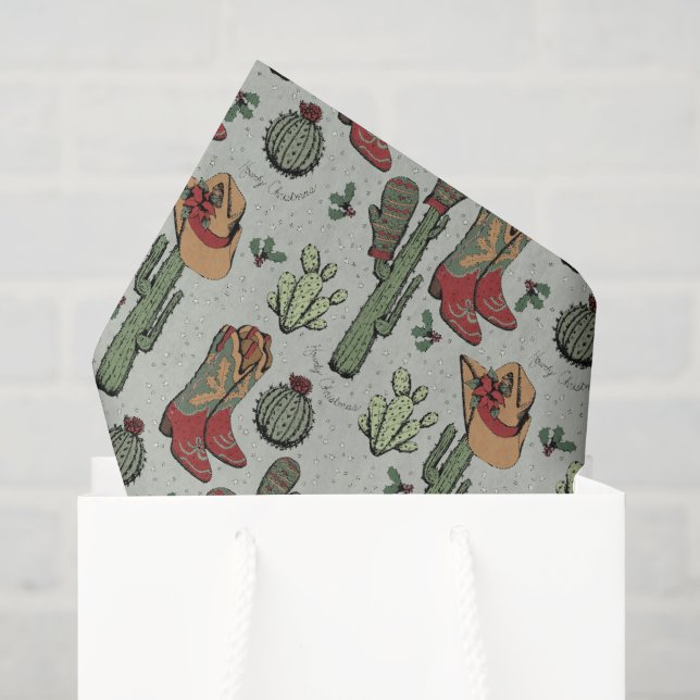 Papel De Seda Country Green Cowboy Howdy Natal (Sacola de presentes)