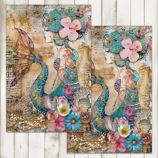 PAPEL DE SEDA COUPAMENTO DE MERMAID DE QUIRKY (QUIRKY MERMAID DECOUPAGE TISSUE PAPER)