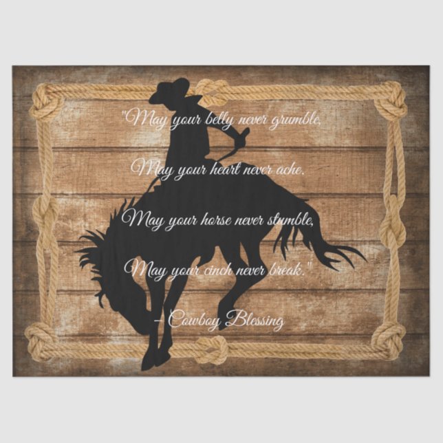 Papel De Seda Cowboy Bbenção Silhouette Bucking Cavalo Bronco (Frente )