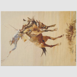Papel De Seda Cowboy em um Cavalo Empinando #2 por Edward Borein