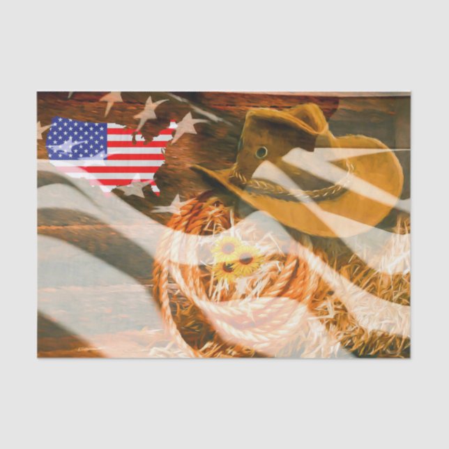 Papel De Seda Cowboy Hat American Flag Sunrays (Frente )