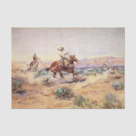 Papel De Seda Cowboys on Horses Roping a Wolf with a Lasso