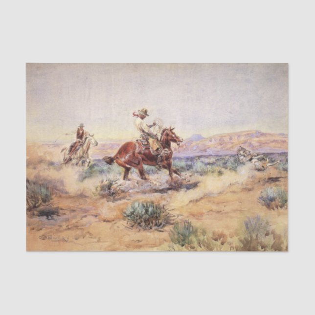 Papel De Seda Cowboys on Horses Roping a Wolf with a Lasso (Frente )