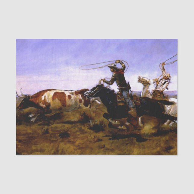Papel De Seda “Cowboys Roping a Steer” de Charles M Russell (Frente )