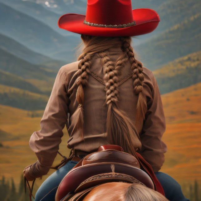 Papel De Seda Cowgirl riding into the sunset, Cowboy hat v10 (Cowgirl Riding into the sunset with a red Cowboy Hat)