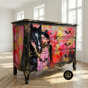 Papel De Seda Cowgirl Romântica & Cavalo Preto Decoupage