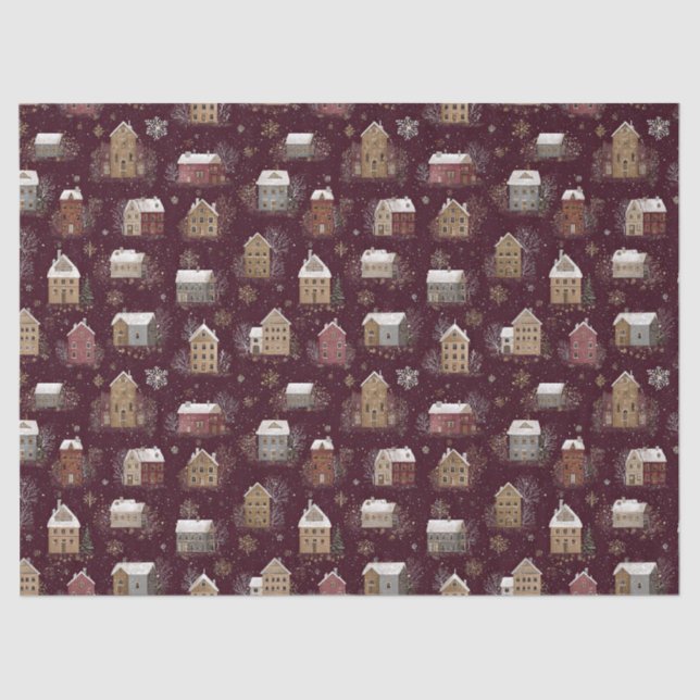 Papel De Seda Cozy Snowy Winter Village Pattern (2) (Frente )
