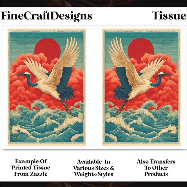 Papel De Seda Crane Acima das Ondas Abaixo do Sol Vermelho DQ9B  (Criador carregado)