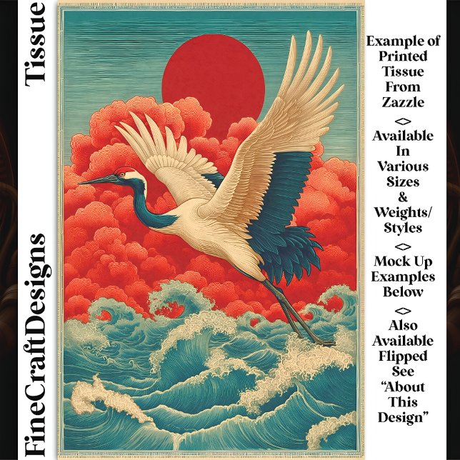 Papel De Seda Crane Acima das Ondas Abaixo do Sol Vermelho DQ9L  (Criador carregado)