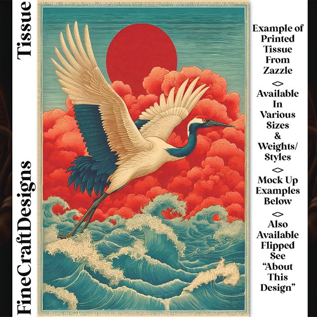 Papel De Seda Crane Acima das Ondas Abaixo do Sol Vermelho DQ9R  (Criador carregado)