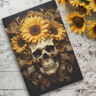 Papel De Seda Crânio com Girassóis Dourado