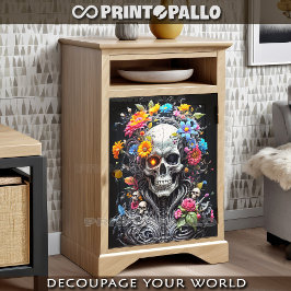 Papel De Seda Cranio de guerreiro com flores multicoloridas