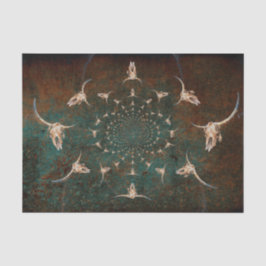 Papel De Seda Crânio de Touro com Textura Bege e Azul Esverdeado