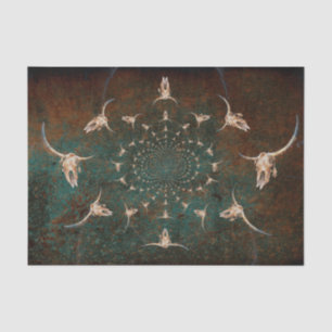 Papel De Seda Crânio de Touro com Textura Bege e Azul Esverdeado