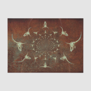 Papel De Seda Crânio de Touro Marrom Teal Grunge Vintage Ocident