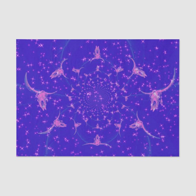 Papel De Seda Crânio de Vaca Azul Roxo Ocidental Glamouroso Glit (Frente )