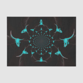Papel De Seda Crânio de Vaca Azul Teal Ocidental Rústico País Pr
