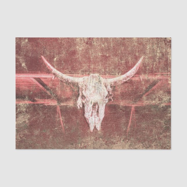 Papel De Seda Crânio de Vaca Rústico Marrom Bege Textura Grunge (Frente )