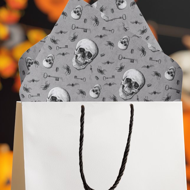 Papel De Seda Crânio e aranhas patenteiam Halloween (Spooky Halloween Tissue Paper for Gift Wrapping and Craft Projects)