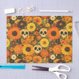 Papel De Seda Crânio Floral Groovy de Halloween 