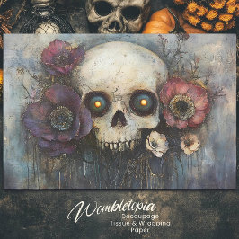 Papel De Seda Crânio Gótico com Descamação Floral Escura das Flo