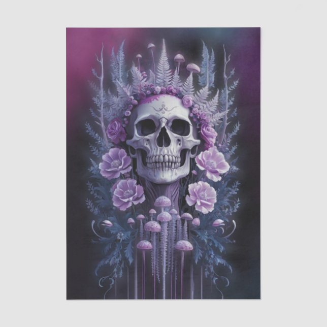 Papel De Seda Cranio Gótico Impressionante em Plum, Macabro da M (Frente )