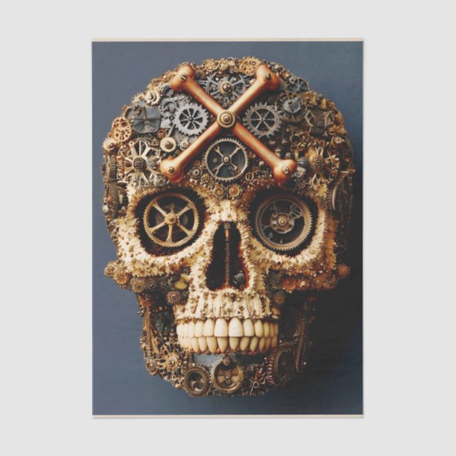 Papel De Seda Crânio Gótico Mecânico Steampunk FF8R Decoupage (Frente )