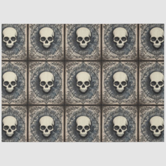 Papel De Seda Crânio gótico preto, epemera do ornamento da teia