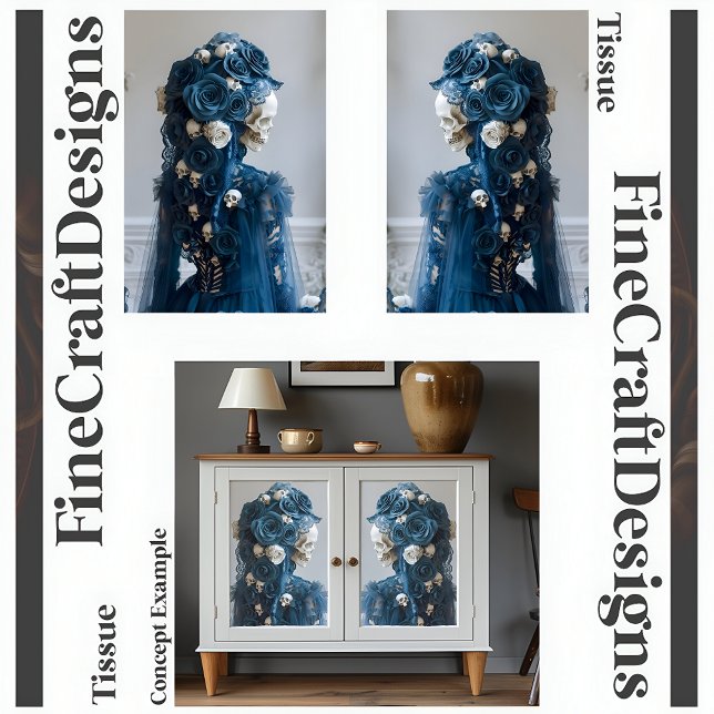 Papel De Seda Crânio Gótico & Rosa Azul Teal Marfim Decoupage D& (Criador carregado)